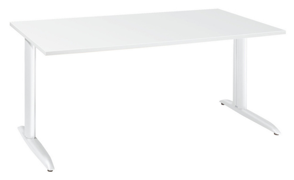Bureau droit Actual  hauteur ajustable au montage - L.80 x P.80 cm - Plateau Blanc - Pieds mtal en L Blanc