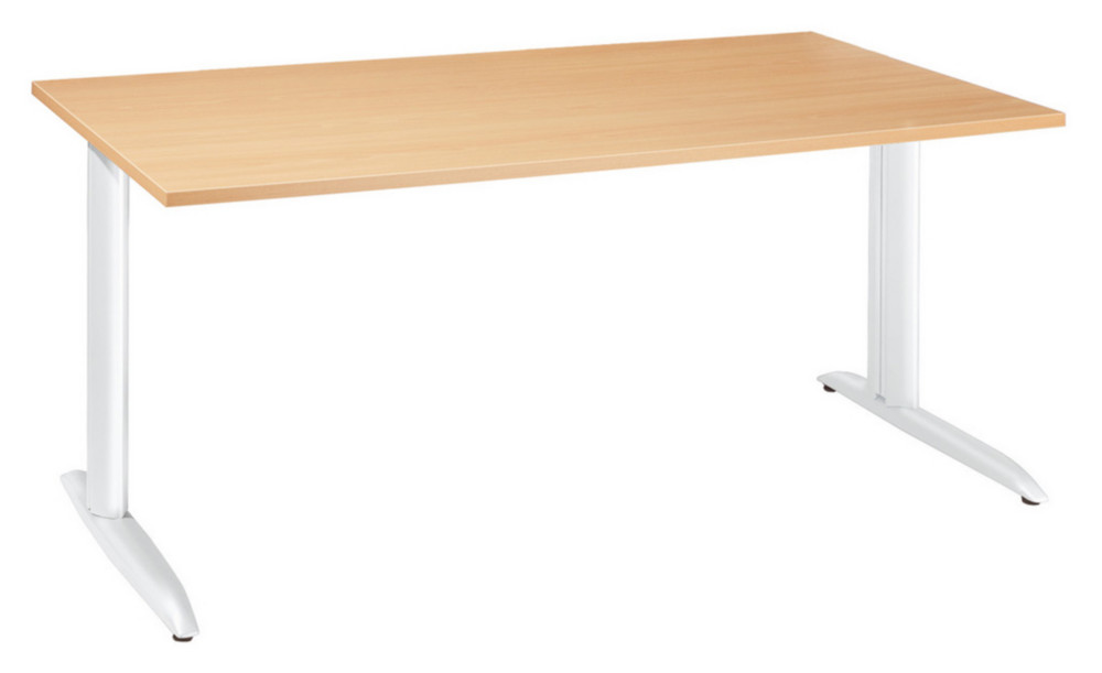 Bureau droit Actual  hauteur ajustable au montage - L.120 x P.80 cm - Plateau Chne - Pieds mtal en L Blanc