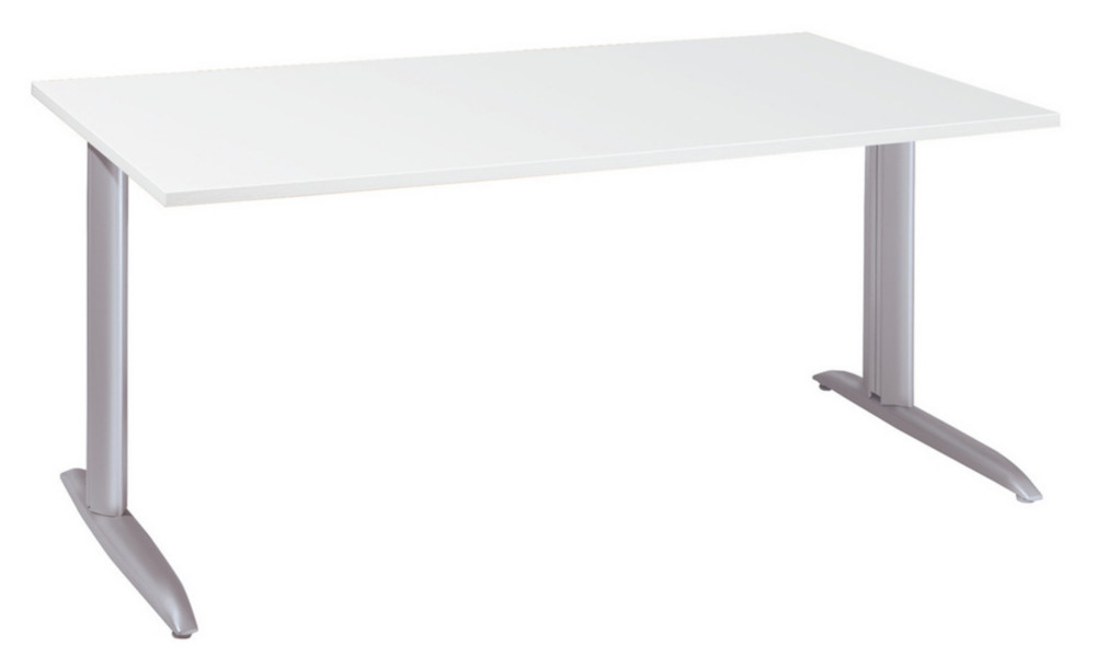 Bureau droit Actual  hauteur ajustable au montage - L.120 x P.80 cm - Plateau Blanc - Pieds mtal en L Aluminium
