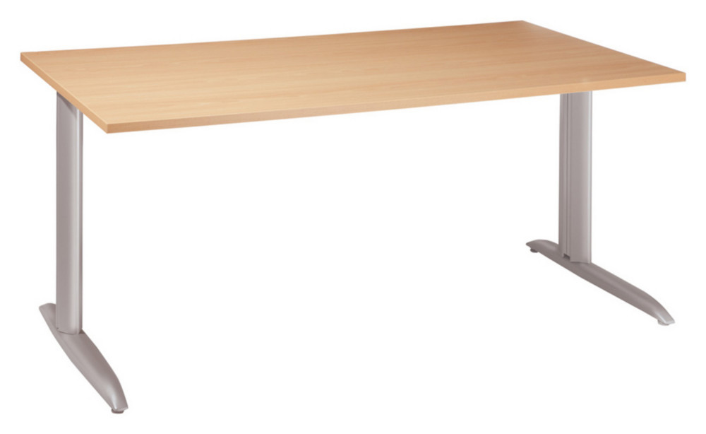 Bureau droit Actual  hauteur ajustable au montage - L.120 x P.80 cm - Plateau Htre - Pieds mtal en L Aluminium