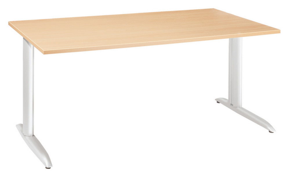 Bureau droit Actual  hauteur ajustable au montage - L.140 x P.80 cm - Plateau Htre - Pieds mtal en L Blanc