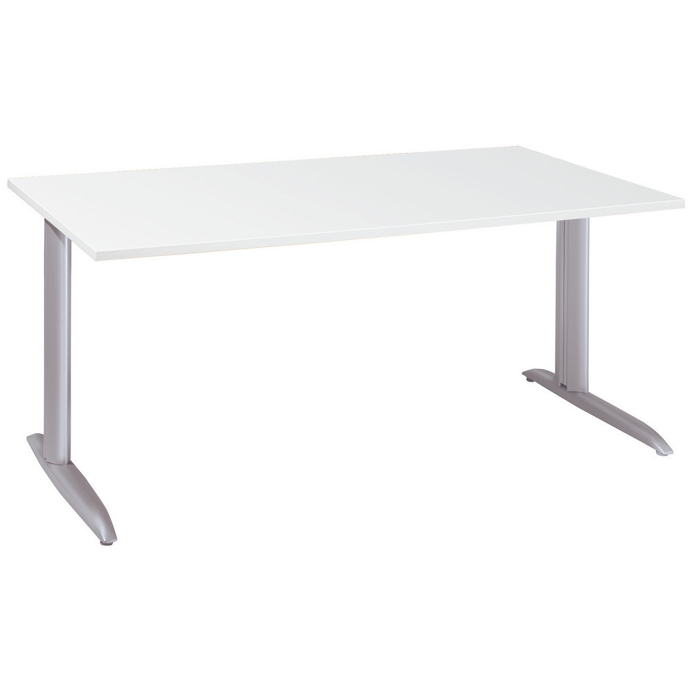 Bureau droit Actual  hauteur ajustable au montage - L.140 x P.80 cm - Plateau Blanc - Pieds mtal en L Aluminium