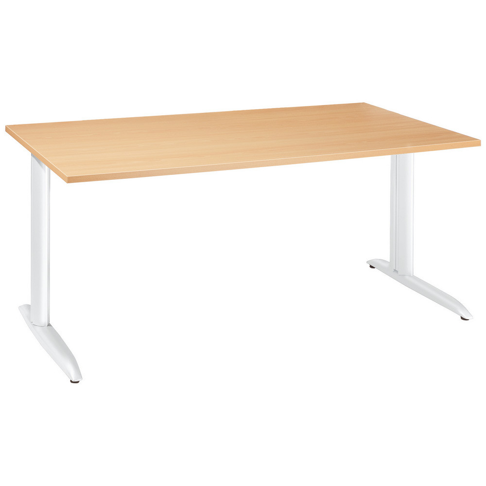 Bureau droit Actual  hauteur ajustable au montage - L.160 x P.80 cm - Plateau Chne - Pieds mtal en L Blanc