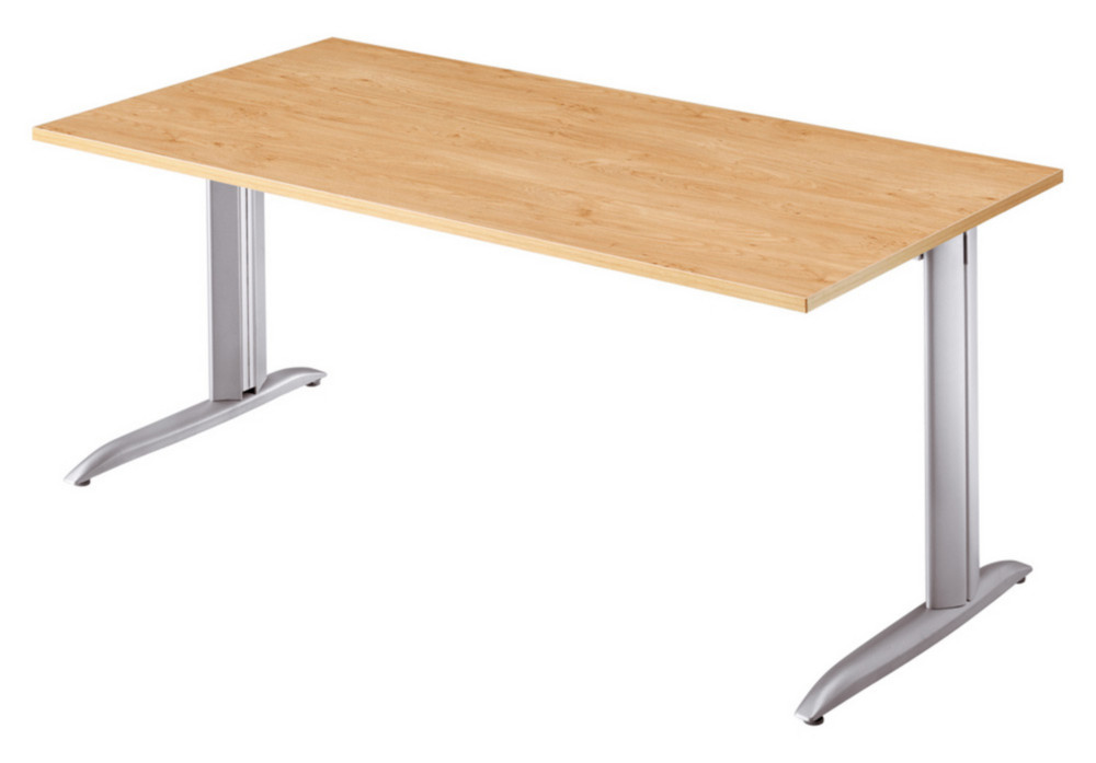 Bureau droit Actual  hauteur ajustable au montage - L.160 x P.80 cm - Plateau Chne - Pieds mtal en L Aluminium