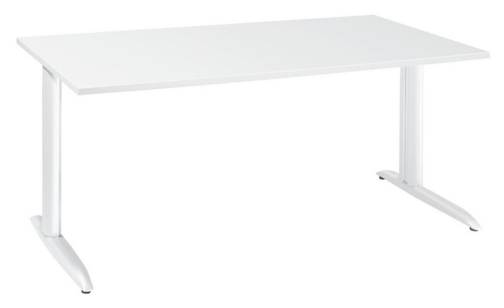 Bureau droit Actual  hauteur ajustable au montage - L.180 x P.80 cm - Plateau Blanc - Pieds mtal en L Blanc