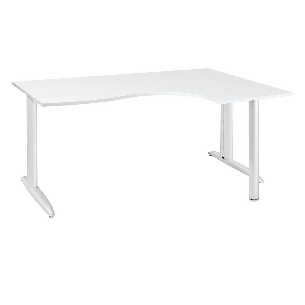 Bureau compact retour  droite Actual - L.160 x P.120 cm - Plateau Blanc - Pieds L Blanc