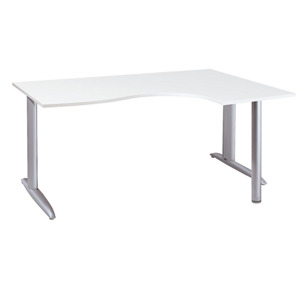 Bureau compact retour  droite Actual - L.160 x P.120 cm - Plateau Blanc - Pieds L Aluminium