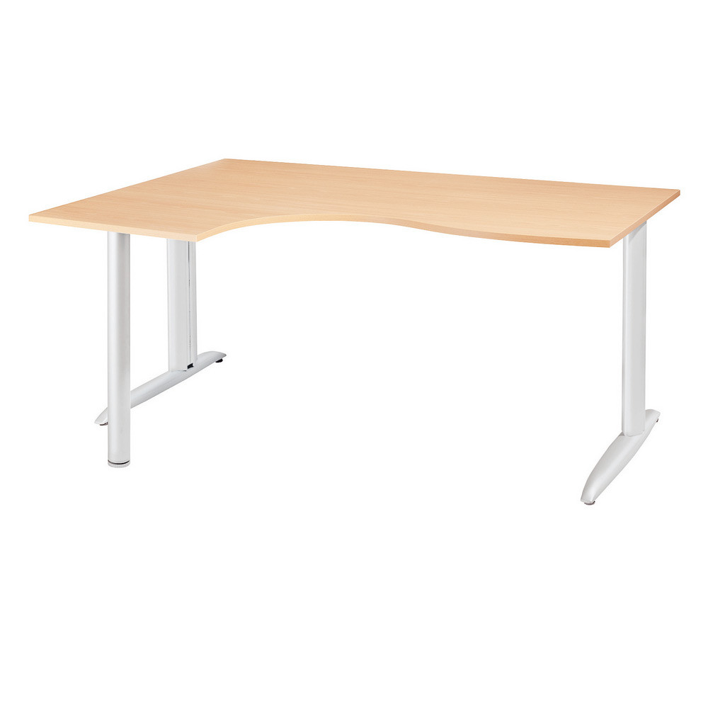 Bureau compact retour  gauche Actual - L.180 x P.120 cm - Plateau Htre - Pieds L Blanc