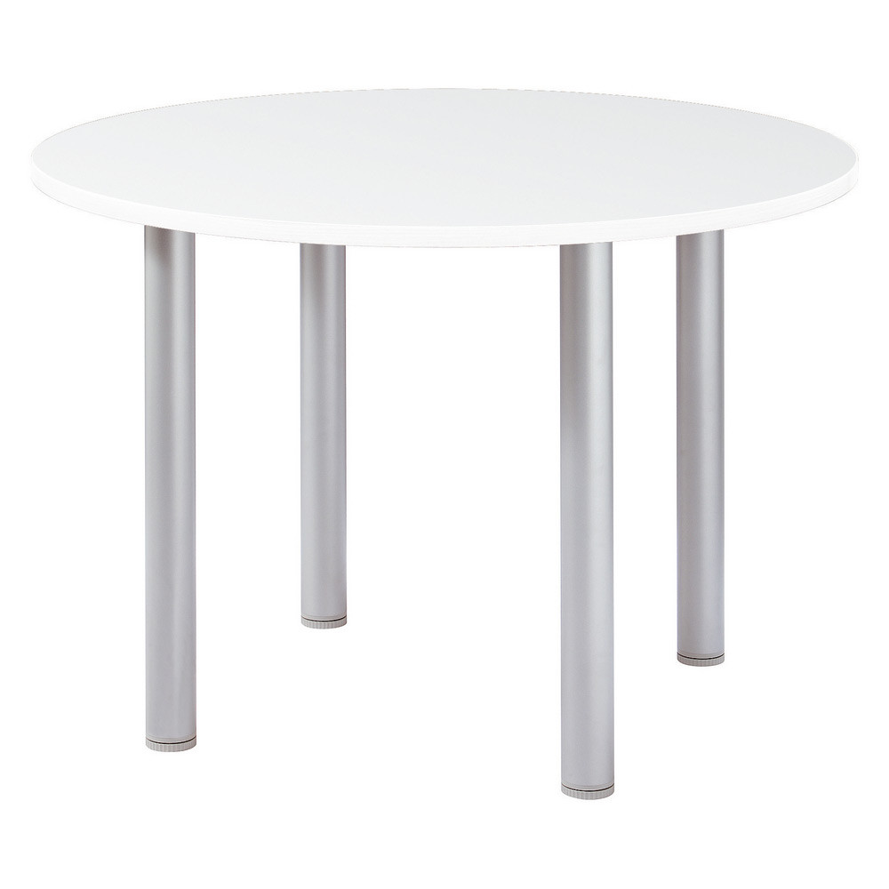 Table ronde Actual  100 cm - Plateau Blanc - Pieds tubulaires Aluminium