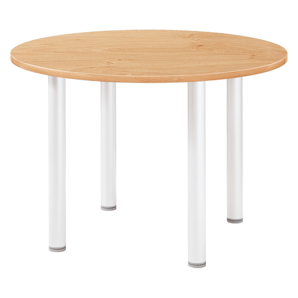 Table ronde Actual  100 cm - Plateau Chne - Pieds tubulaires Blanc