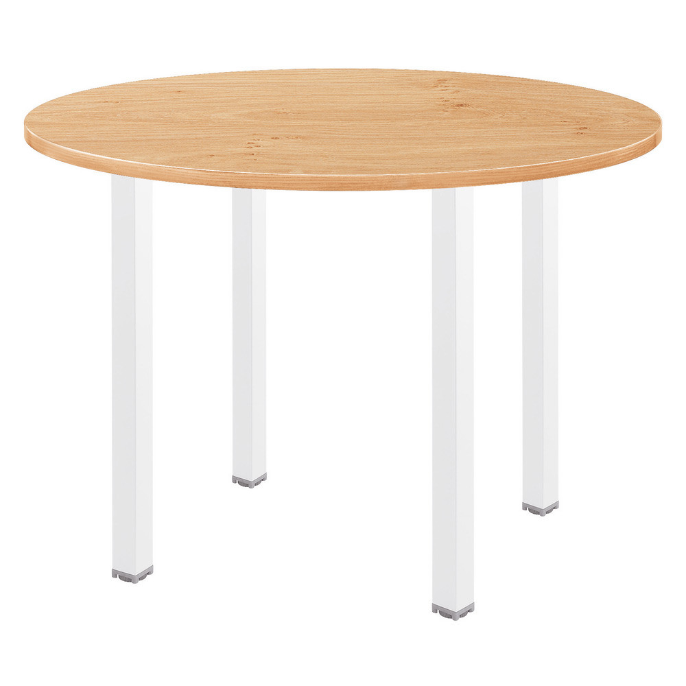 Table ronde Actual  100 cm - Plateau Chne - Pieds carrs Blanc