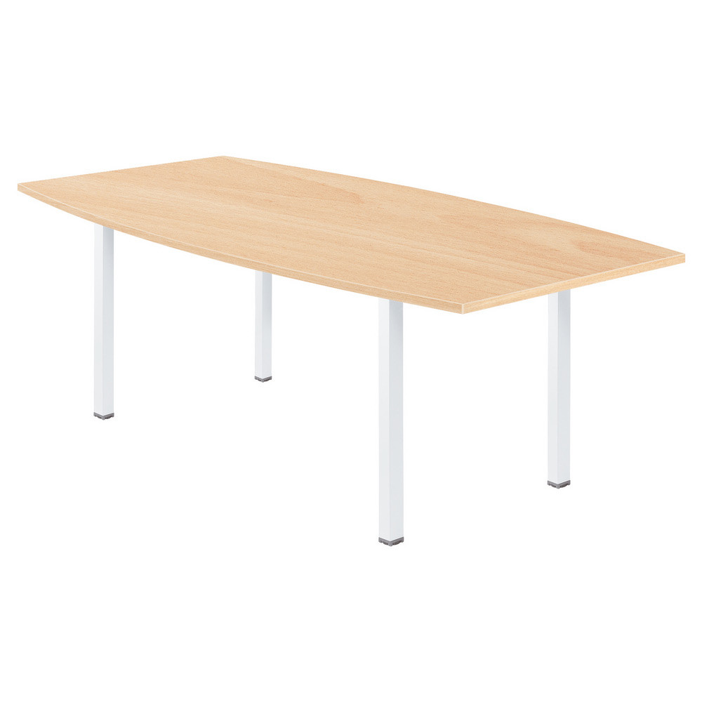 Table tonneau Actual L.200 x P.100 cm - Plateau Htre - Pieds carrs Blanc