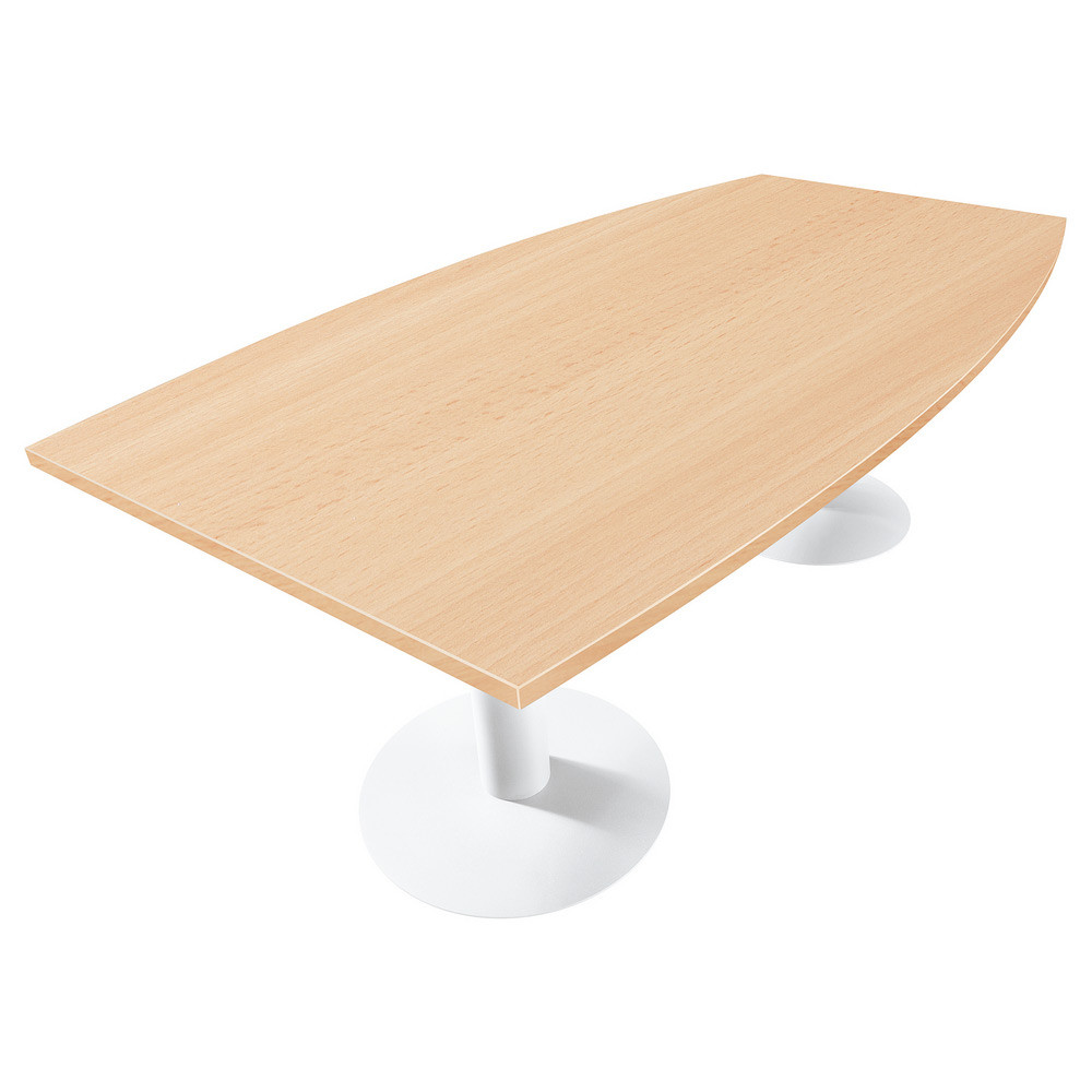 Table tonneau Actual L.200 x P.100 cm - Plateau Htre - Pied tulipe Blanc