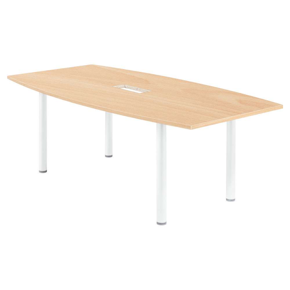 Table tonneau avec lectrification Actual L.200 x P.100 cm - Plateau Htre - Pieds tubulaires Blanc
