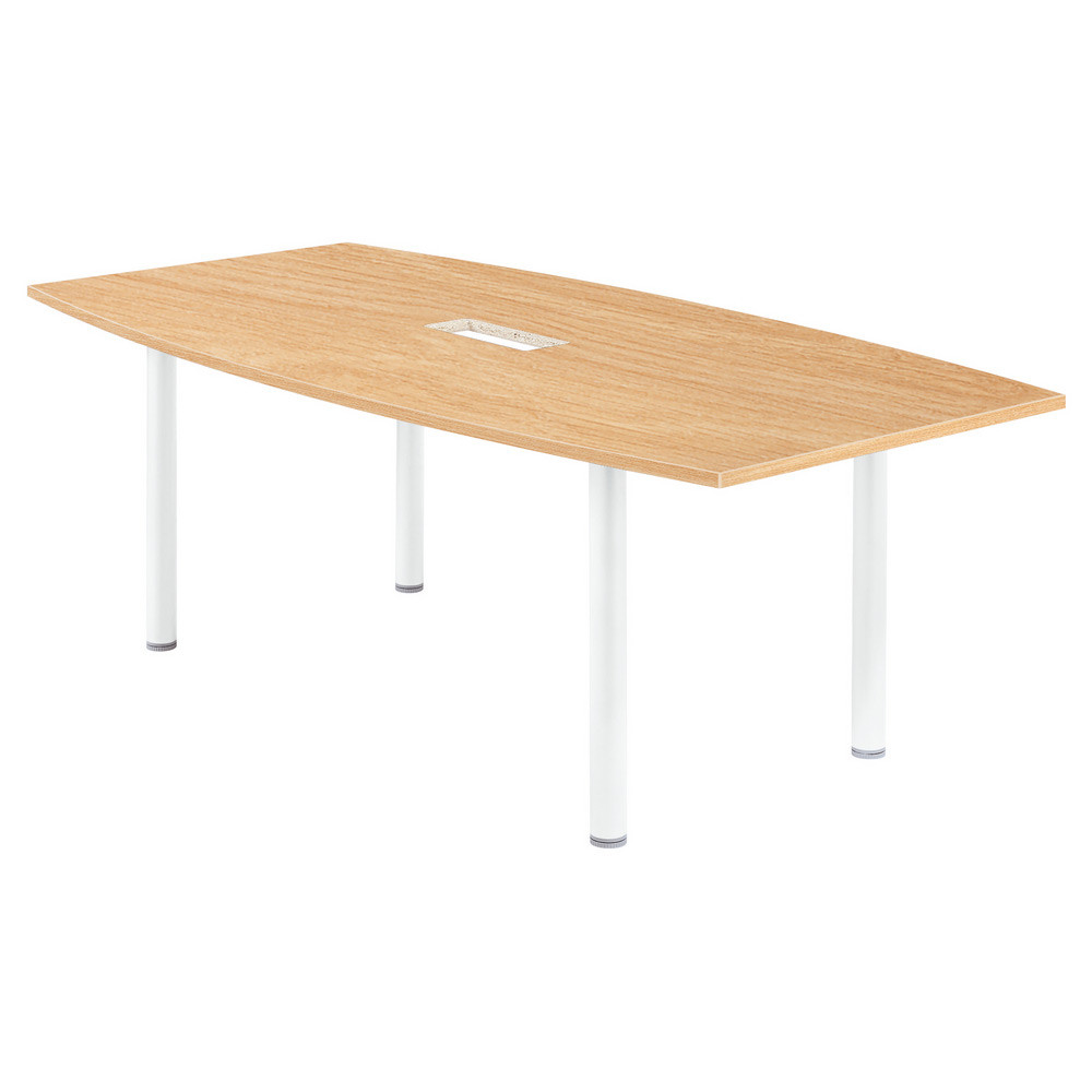 Table tonneau avec lectrification Actual L.200 x P.100 cm - Plateau Chne - Pieds tubulaires Blanc
