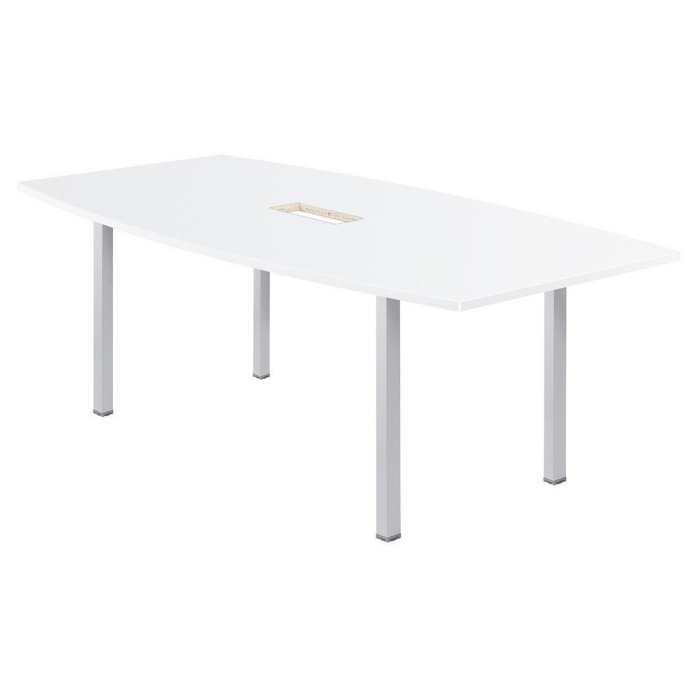 Table tonneau avec lectrification Actual L.200 x P.100 cm - Plateau Blanc - Pieds tubulaires Aluminium
