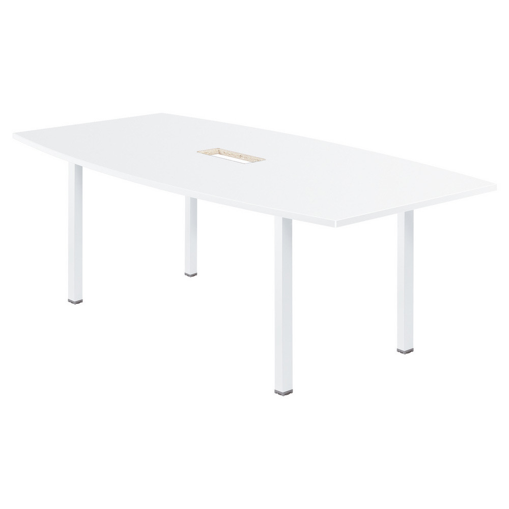 Table tonneau avec lectrification Actual L.200 x P.100 cm - Plateau Blanc - Pieds carrs Blanc
