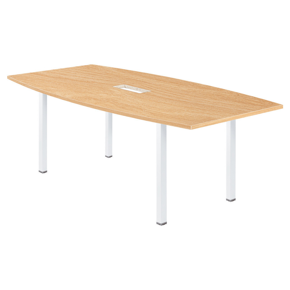 Table tonneau avec lectrification Actual L.200 x P.100 cm - Plateau Chne - Pieds carrs Blanc