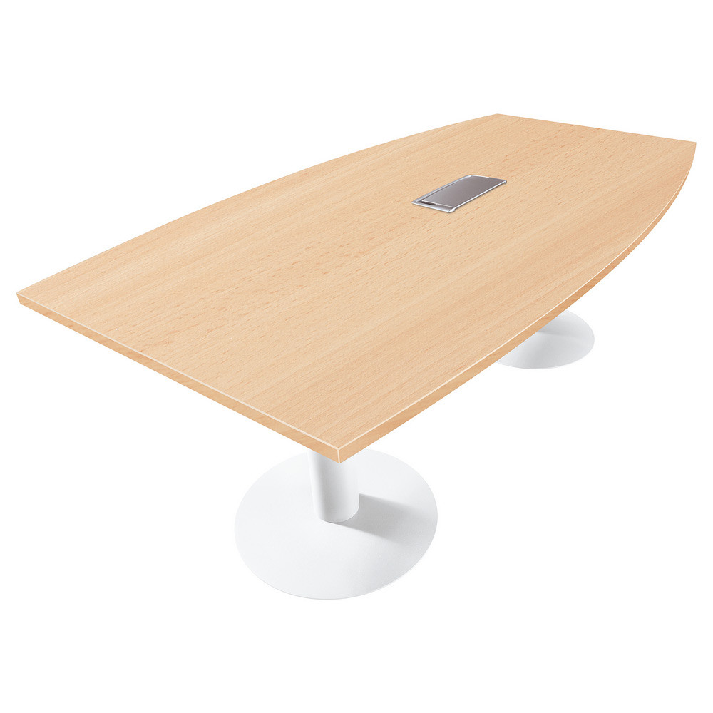 Table tonneau avec lectrification Actual L.200 x P.100 cm - Plateau Htre - Pied tulipe Blanc