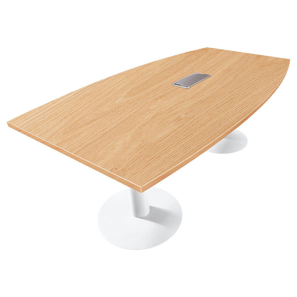 Table tonneau avec lectrification Actual L.200 x P.100 cm - Plateau Chne - Pied tulipe Blanc