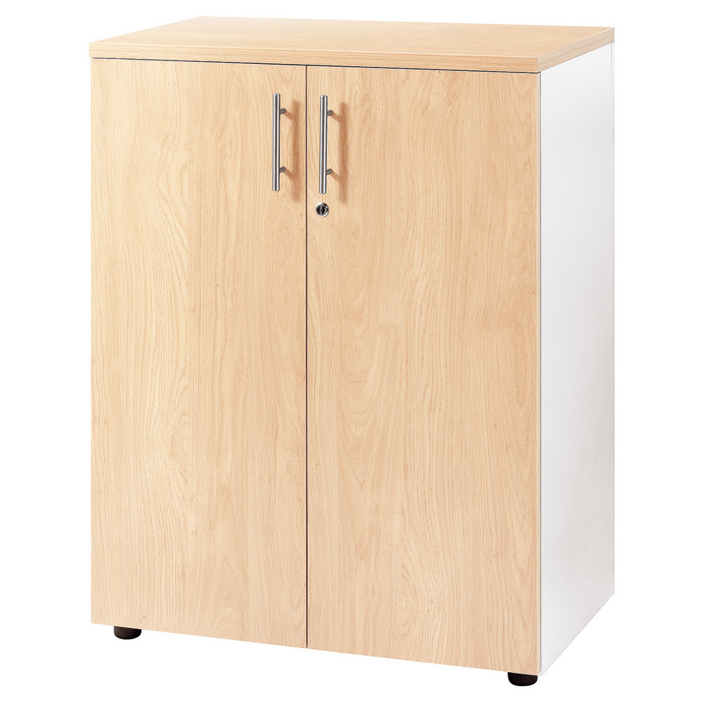 Meuble mi-hauteur Actual avec portes - H.102 x L.80 x P.47 cm - Corps Blanc - Portes Htre