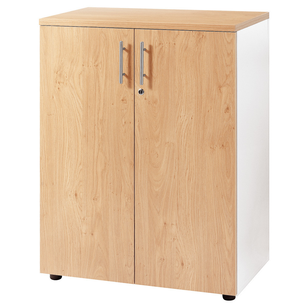 Meuble mi-hauteur Actual avec portes - H.102 x L.80 x P.47 cm - Corps Blanc - Portes Chne