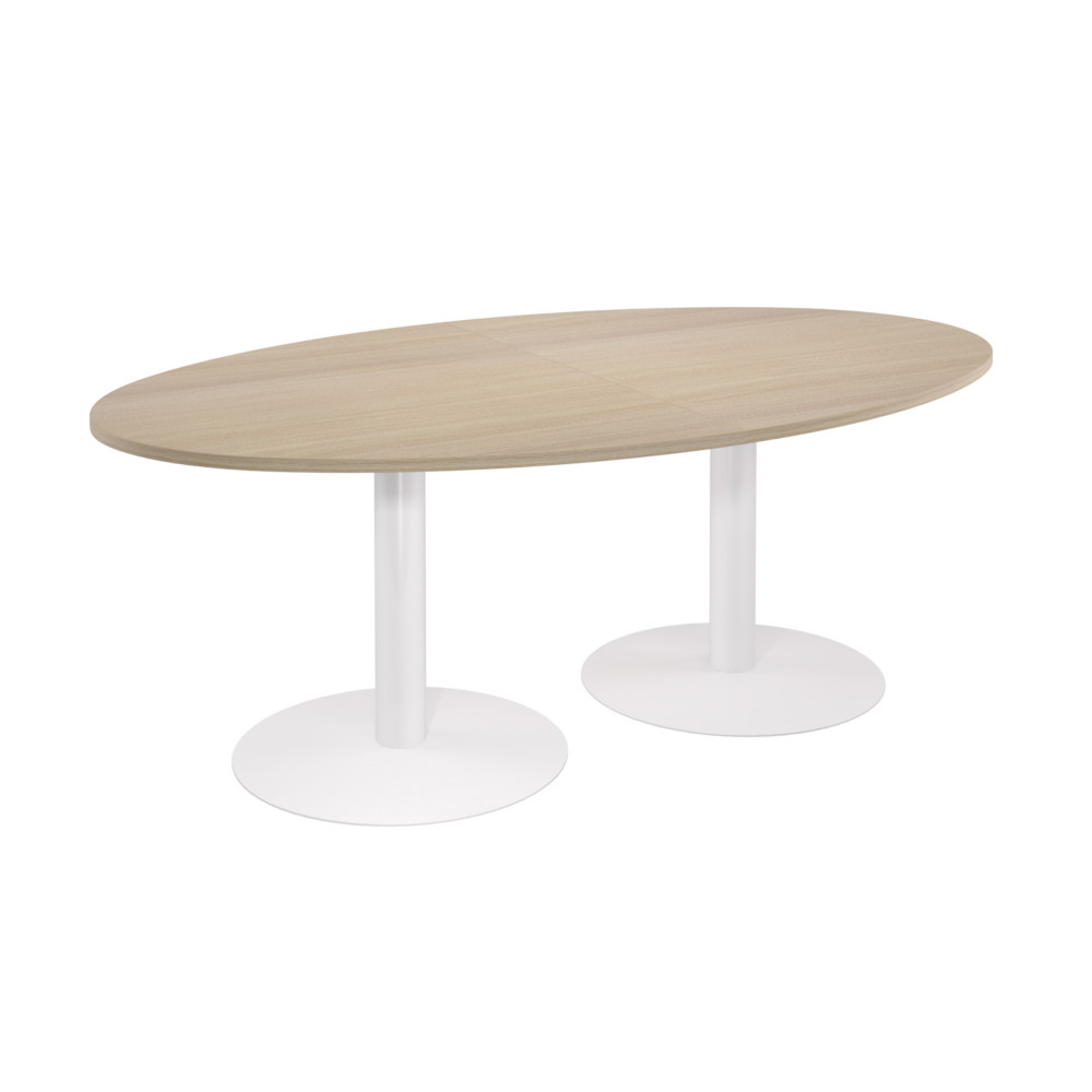 Table de runion ovale L.200 x P.120 cm - Plateau Chne - Pieds tulipe Blanc