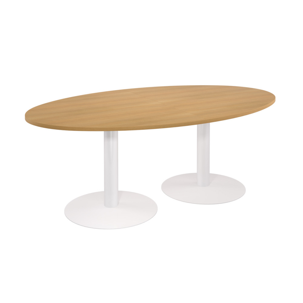 Table de runion ovale L.200 x P.120 cm - Plateau Htre - Pieds tulipe Blanc
