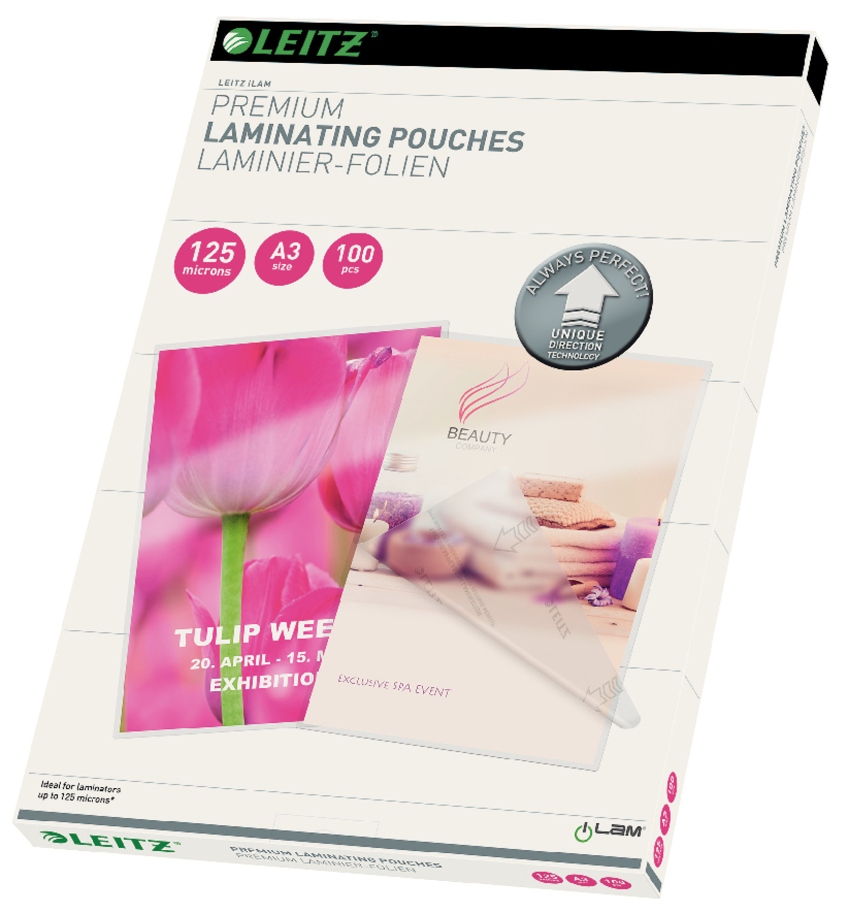 Leitz Pochettes de plastification A3 - UDT - Transparente - Epaisseur : 125 microns par face - Boîte de 100