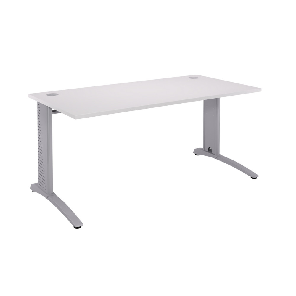 Bureau droit Biospace - L.160 x P.80 cm - Plateau Blanc - Pieds Aluminium - Embases Aluminium