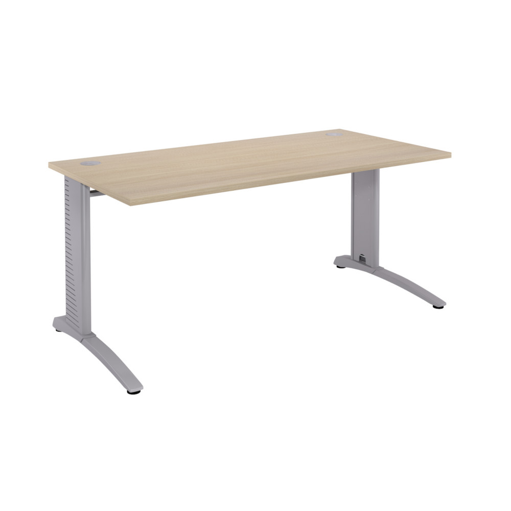 Bureau droit Biospace - L.160 x P.80 cm - Plateau Chne - Pieds Aluminium - Embases Aluminium