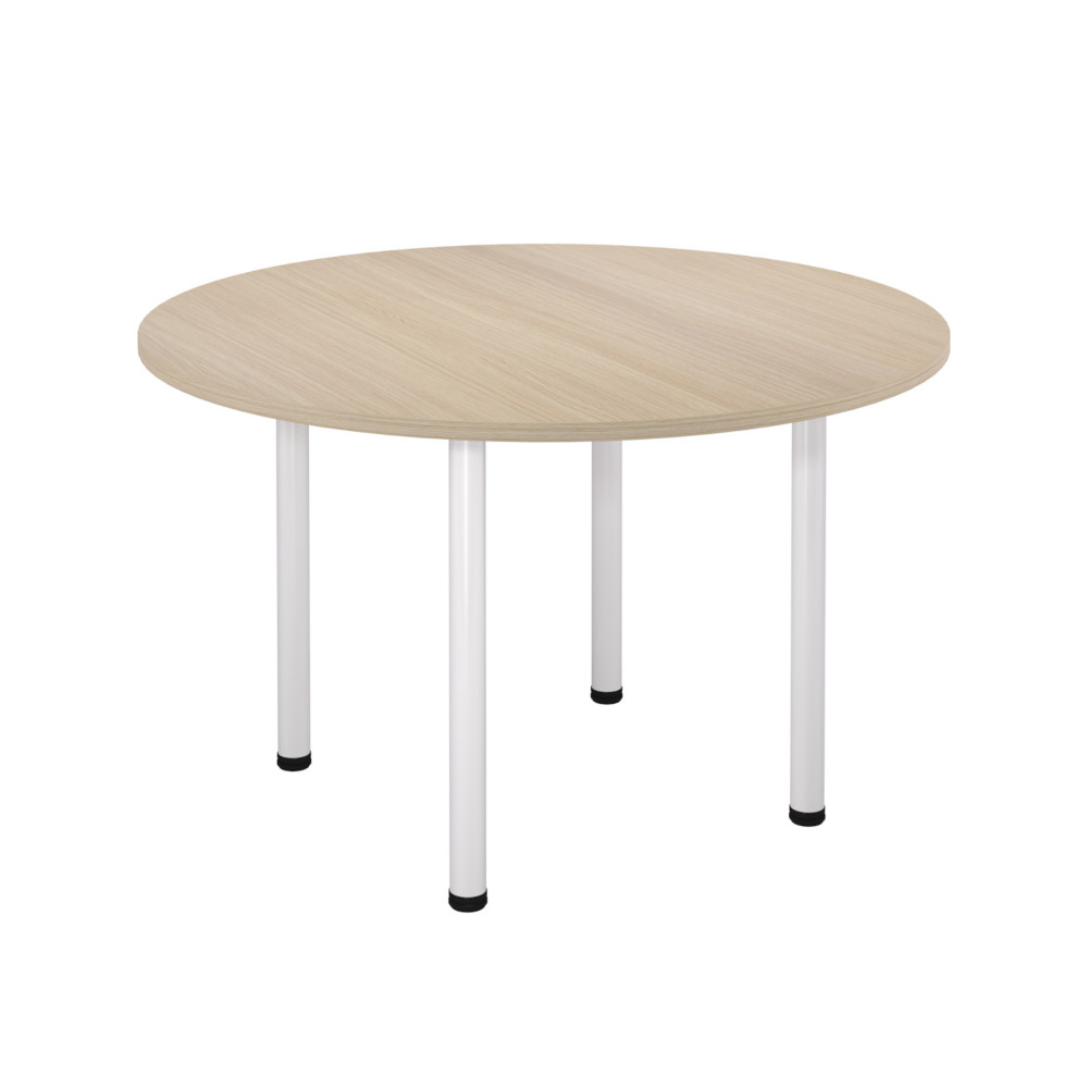 Table ronde 120 cm - 4 pieds tube Blanc - Plateau Chne