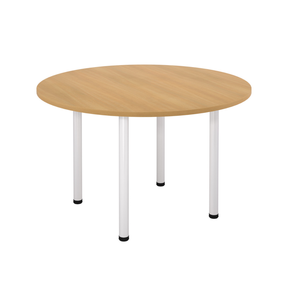 Table ronde 120 cm - 4 pieds tube Blanc - Plateau Htre