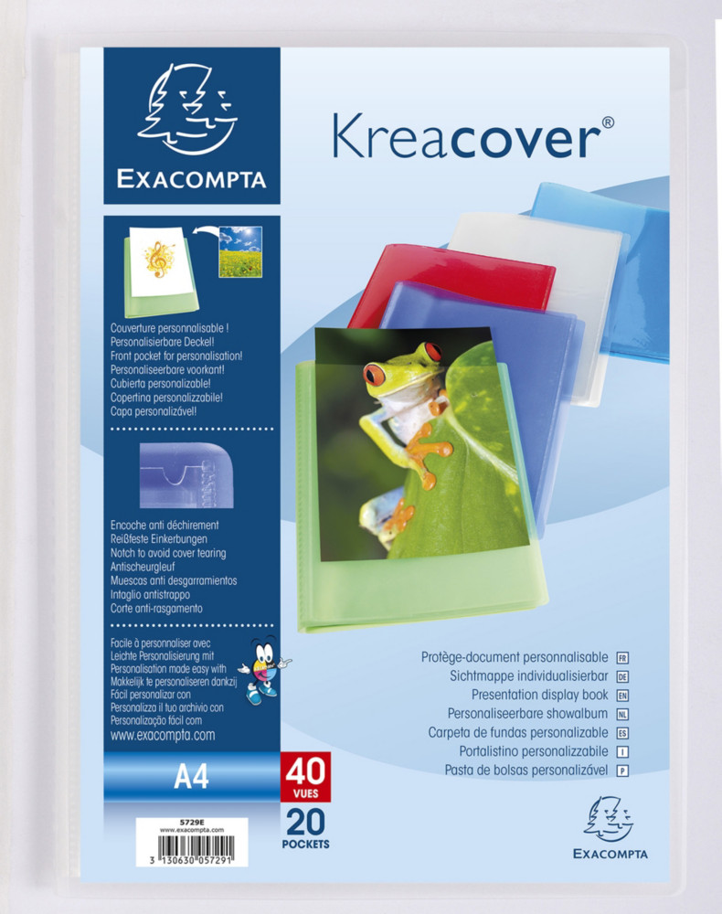 Exacompta Porte vues personnalisable Kreacover A4 - 20 pochettes - 40 vues - Assortis