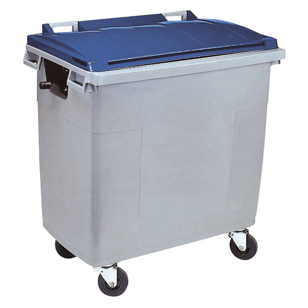 SULO Conteneur poubelle mobile 4 roues - 1000 litres prise frontale et prise latérale - Gris, couvercle bleu