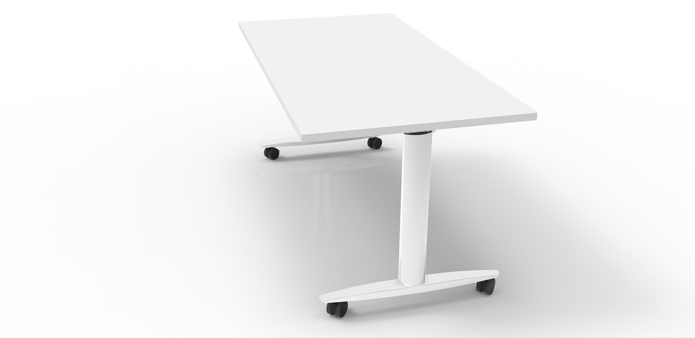 Table rabattable à roulettes PRATIC - L.140 x P.80 cm - Plateau Blanc - Pieds Blanc
