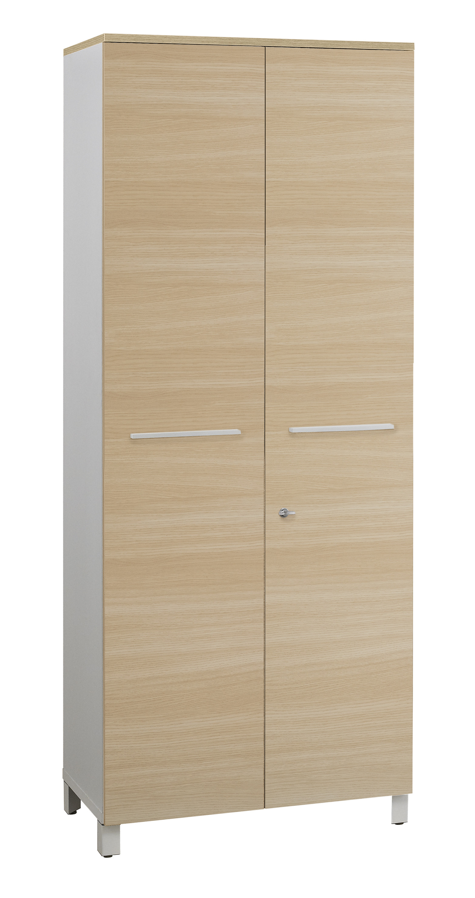 Armoire haute Vitaly L.80 x H.192 x P.42 cm - Corps Blanc - Portes Chêne - Top chêne