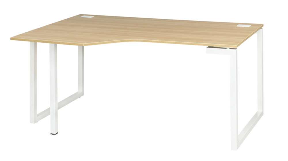 Bureau compact retour  gauche Vitaly - L.160 x P.105 cm - Plateau Chne - Pieds cadre mtal Blanc