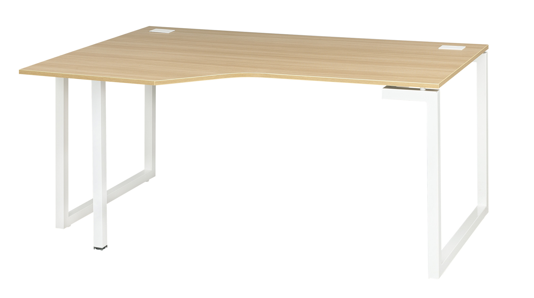 Bureau compact retour à gauche Vitaly - L.160 x P.105 cm - Plateau Chêne - Pieds cadre métal Blanc