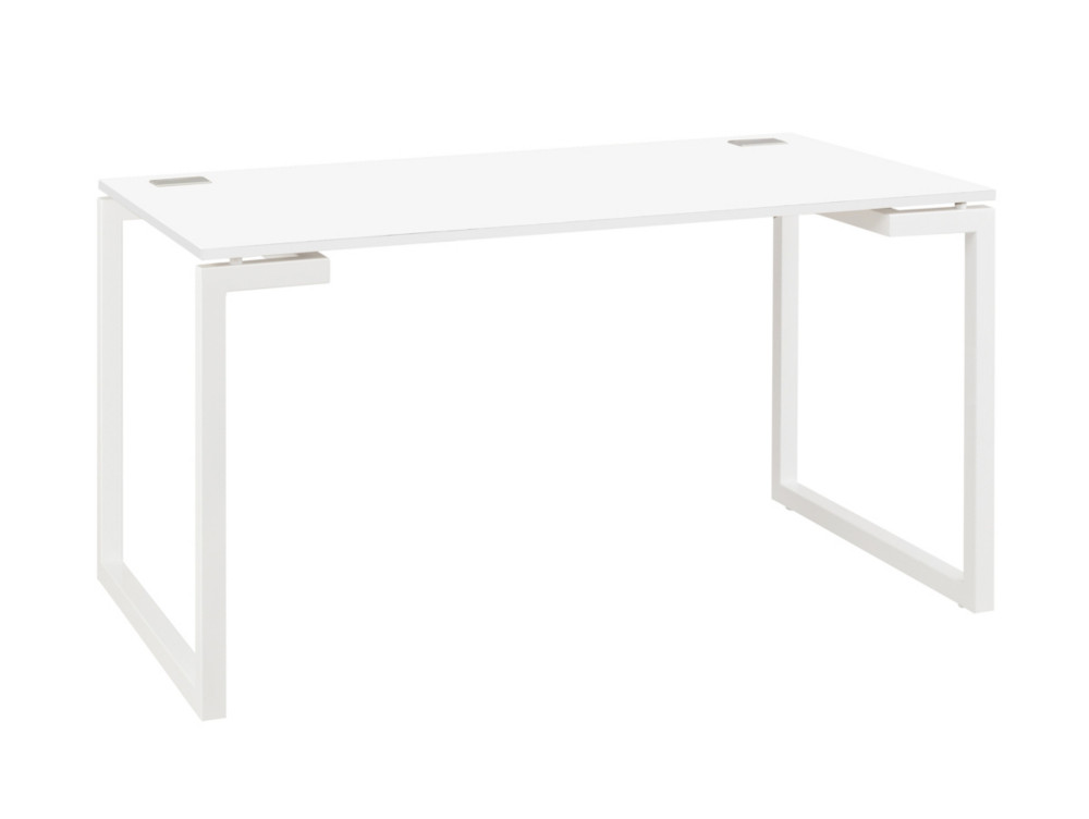 Bureau droit Vitaly - L.140 x P.80 cm - Plateau Blanc - Pieds cadre mtal Blanc