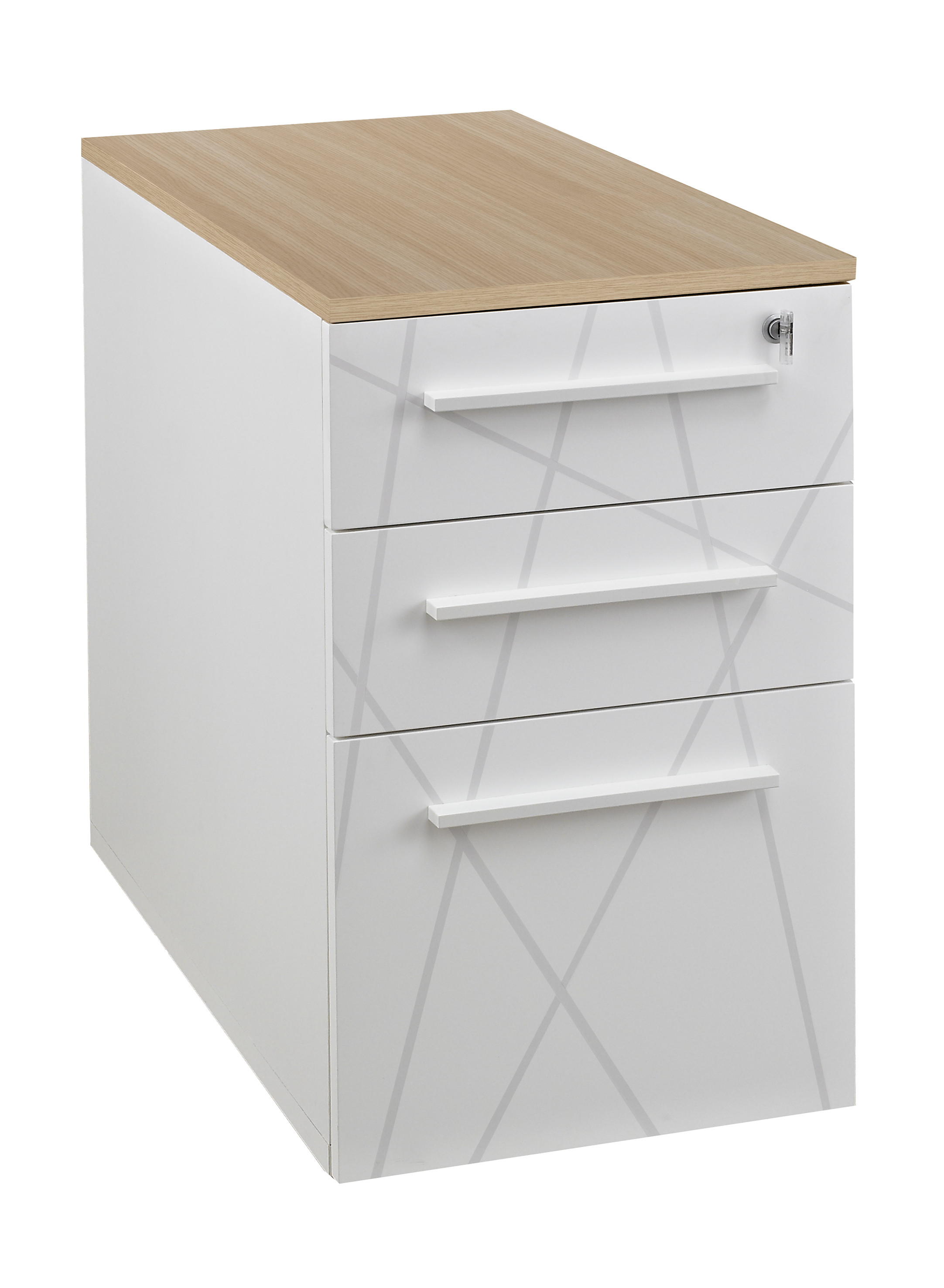 Caisson hauteur bureau Vitaly - L.42 x P.80 x H.71 cm - 3 tiroirs - Top Chêne - Corps Blanc