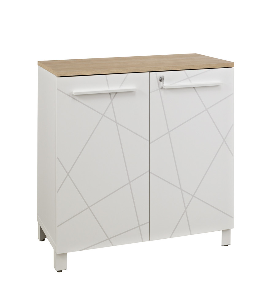 Meuble bas Vitaly L.80 x H.79 x P.42 cm - Corps Blanc - Portes Blanc - Top chne
