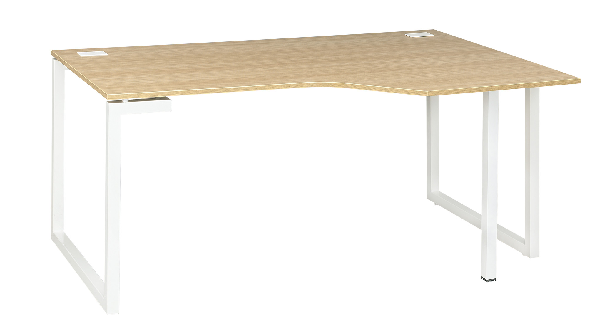 Bureau compact retour à droite Vitaly - L.160 x P.105 cm - Plateau Chêne - Pieds cadre métal Blanc