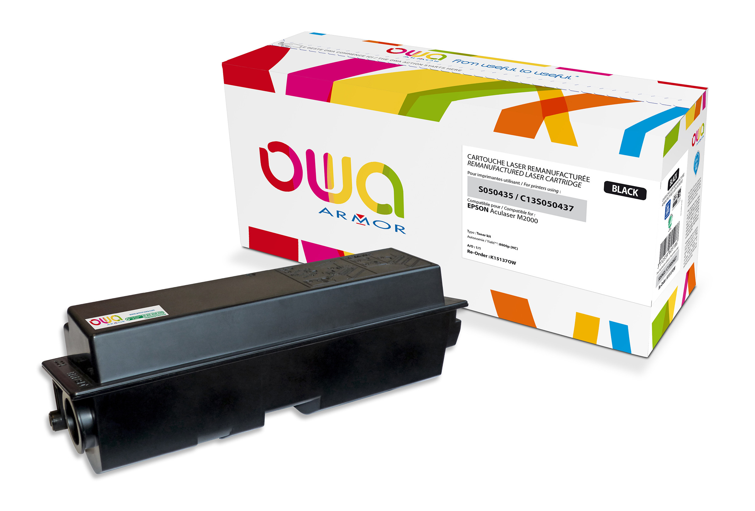 OWA Toner compatible EPSON C13S050435 C13S050437 - K15137OW - Noir