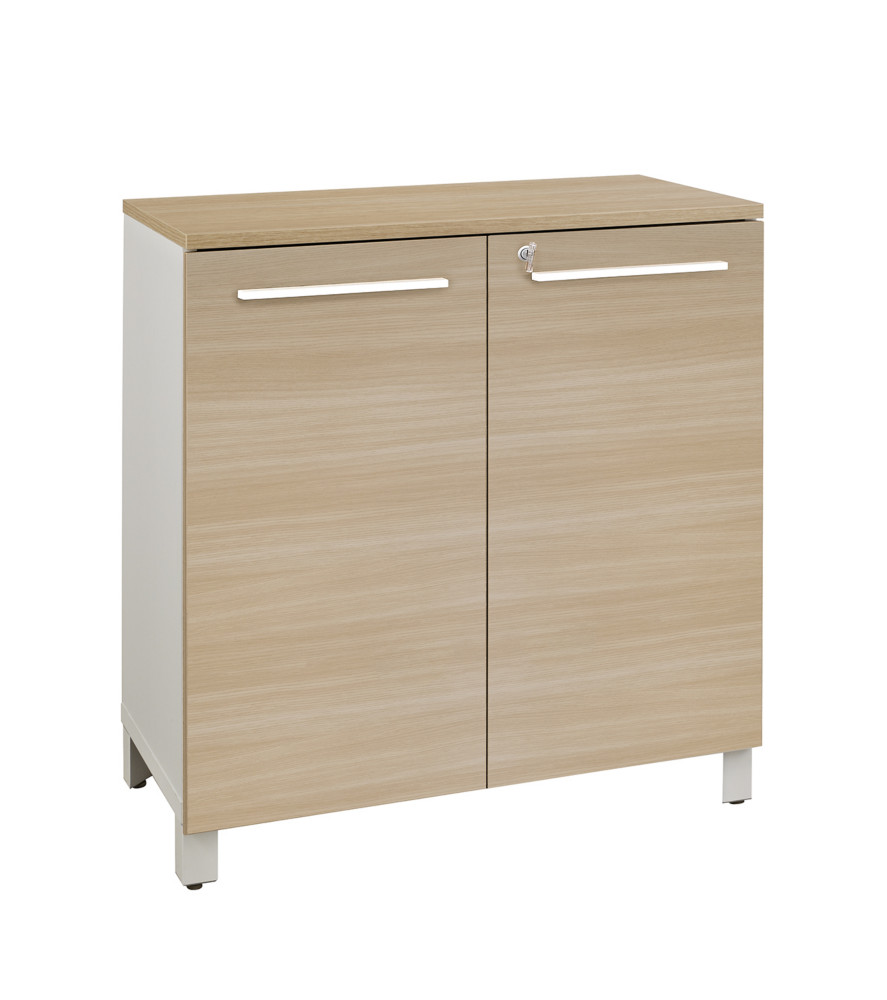 Meuble bas Vitaly L.80 x H.79 x P.42 cm - Corps Blanc - Portes Chne - Top chne