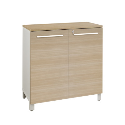 Meuble bas Vitaly L.80 x H.79 x P.42 cm - Corps Blanc - Portes Chêne - Top chêne
