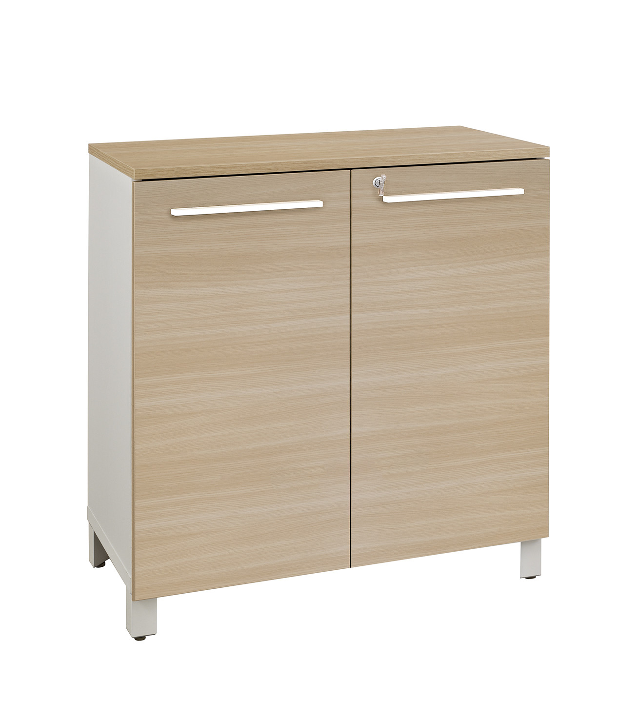 Meuble bas Vitaly L.80 x H.79 x P.42 cm - Corps Blanc - Portes Chêne - Top chêne