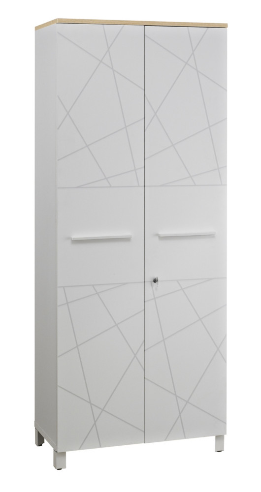 Armoire haute Vitaly L.80 x H.192 x P.42 cm - Corps Blanc - Portes Blanc - Top chne