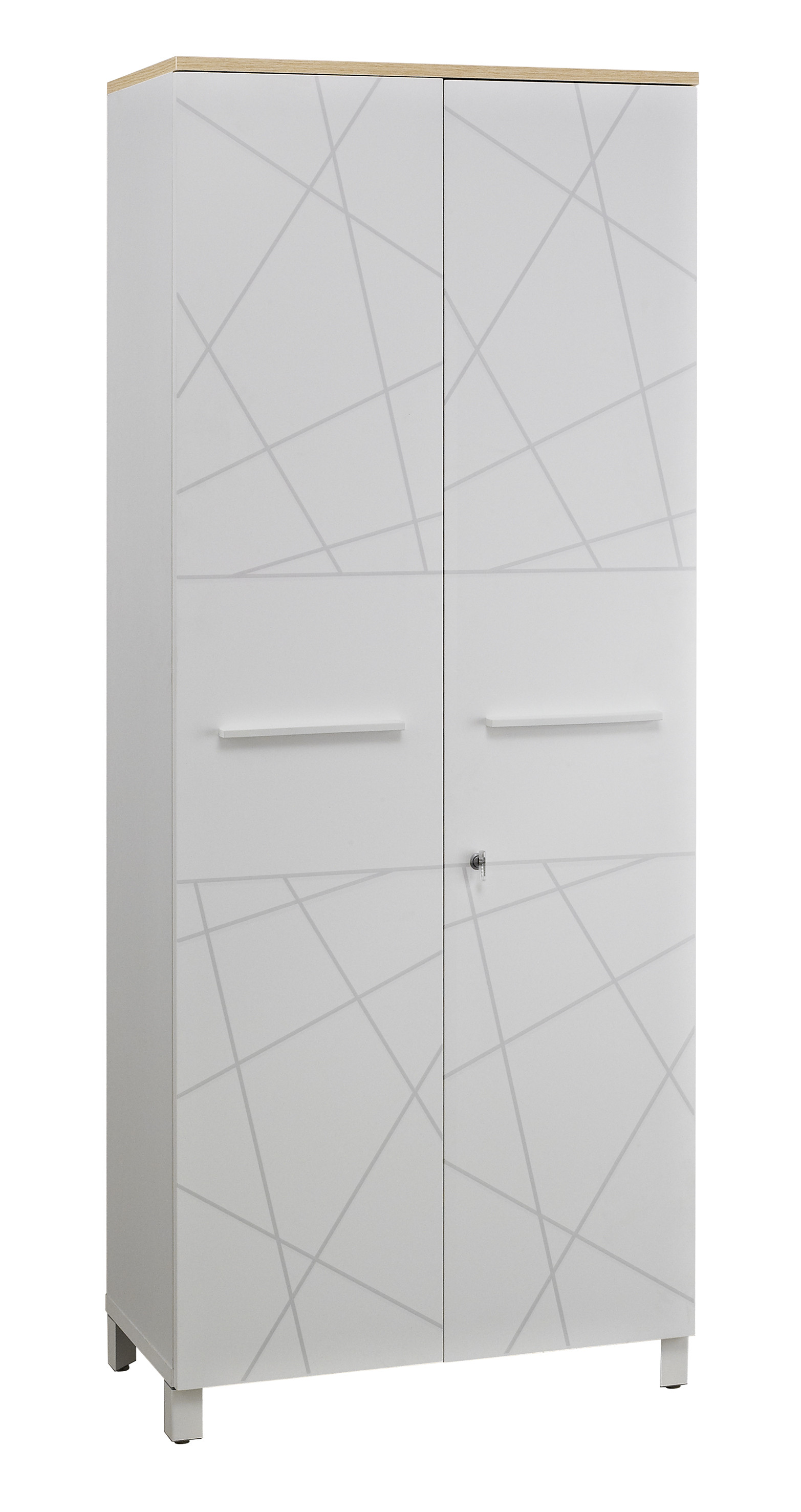 Armoire+haute+Vitaly+L.80+x+H.192+x+P.42+cm+-+Corps+Blanc+-+Portes+Blanc+-+Top+chene