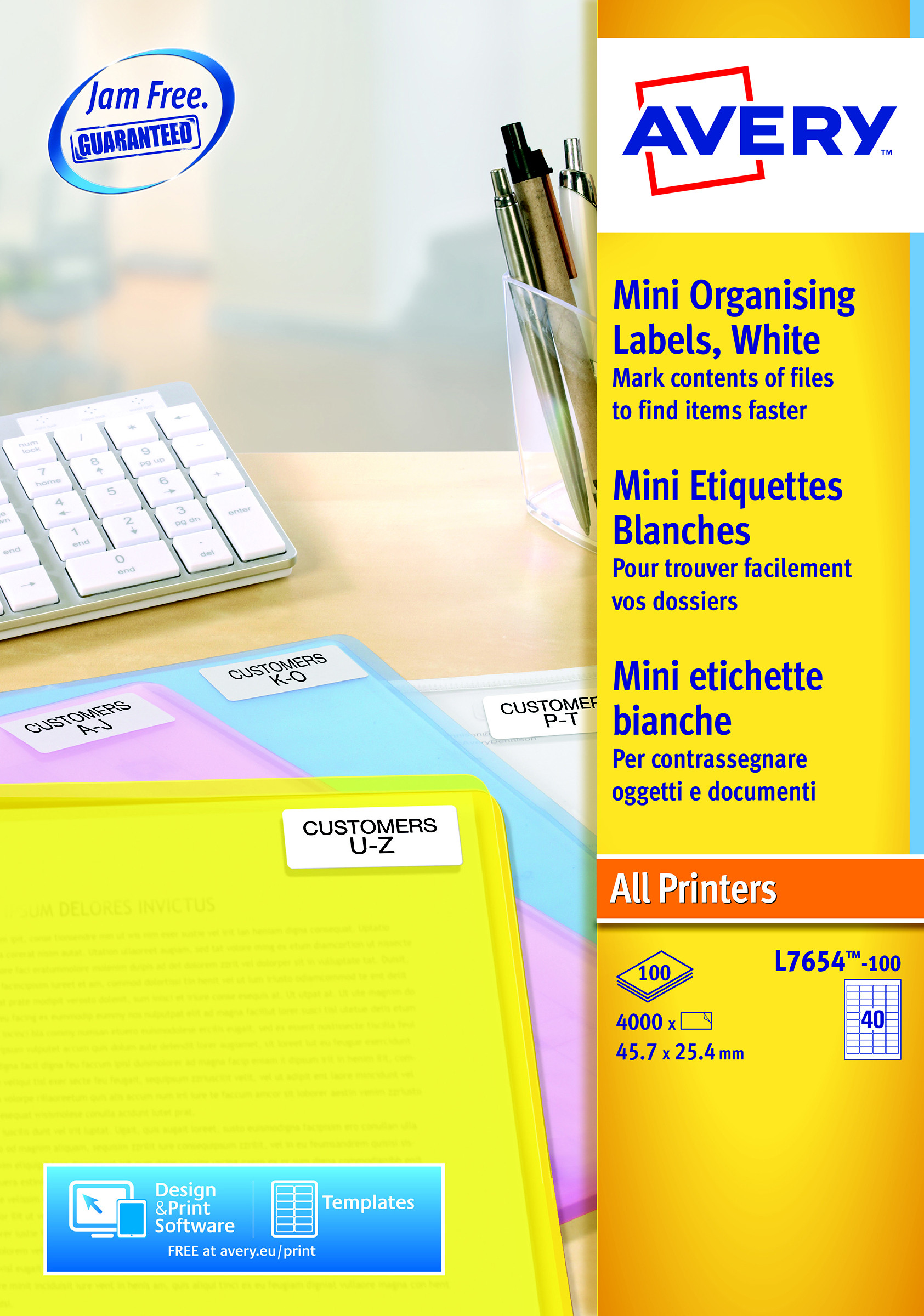 Avery L7654 Mini étiquettes multi-usages blanches 45,7 x 25,4 mm - Boîte de 4000